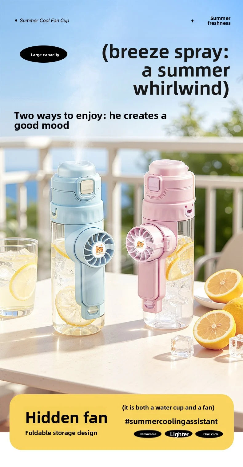 Portable spray fan water bottle
