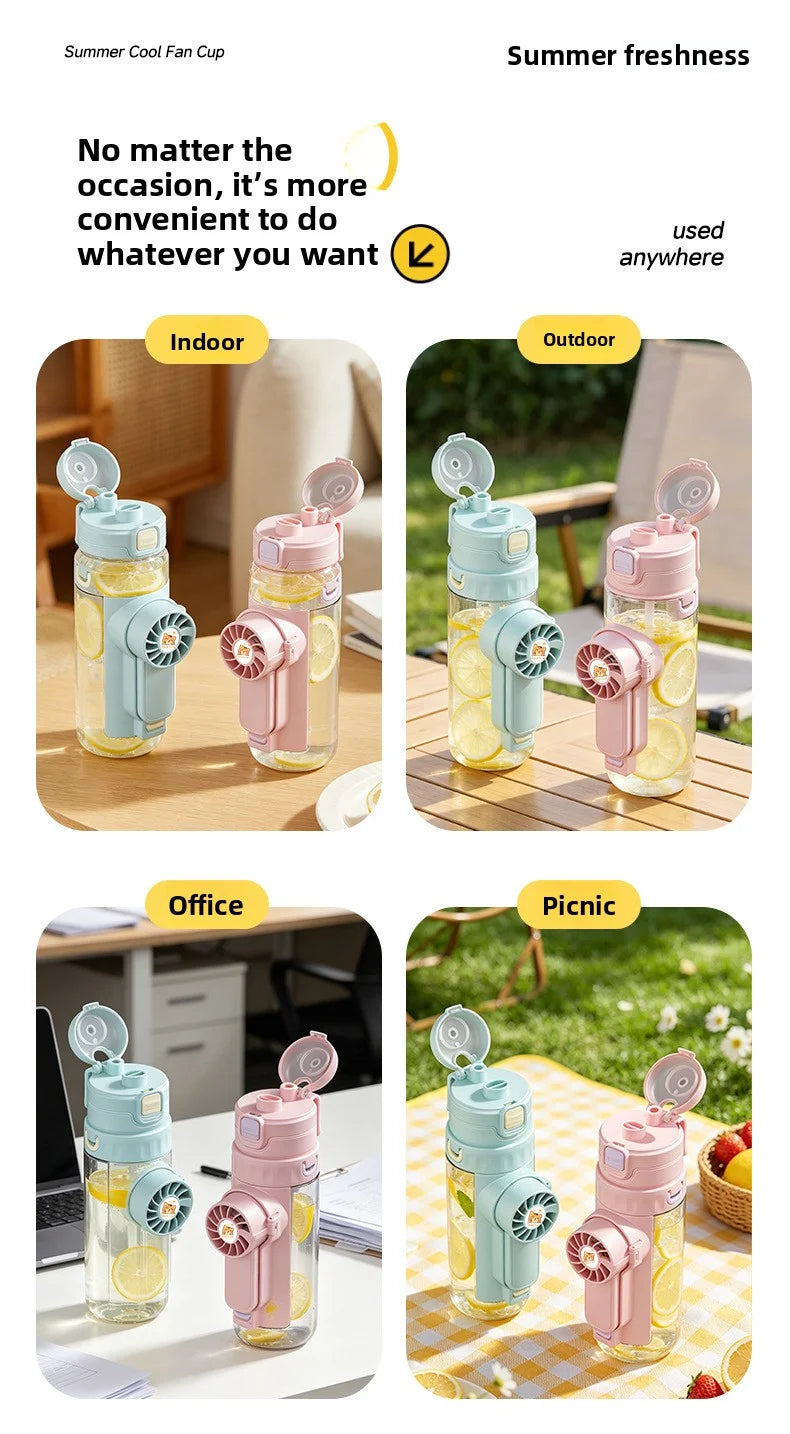 Portable spray fan water bottle