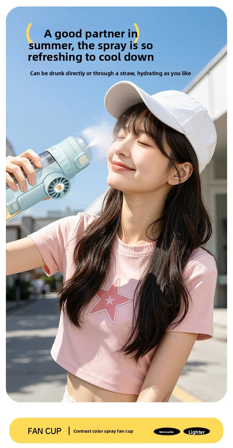 Portable spray fan water bottle