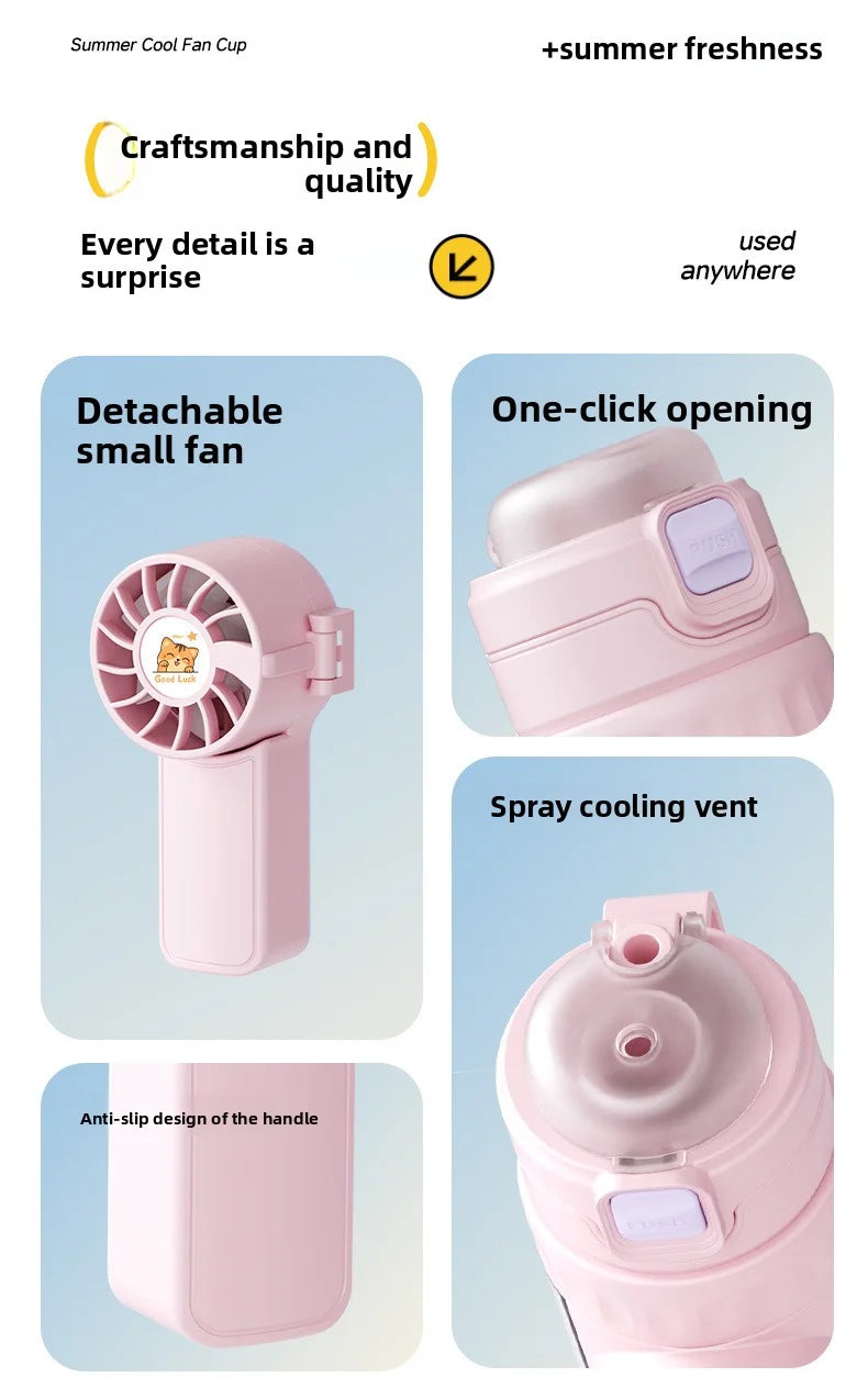 Portable spray fan water bottle