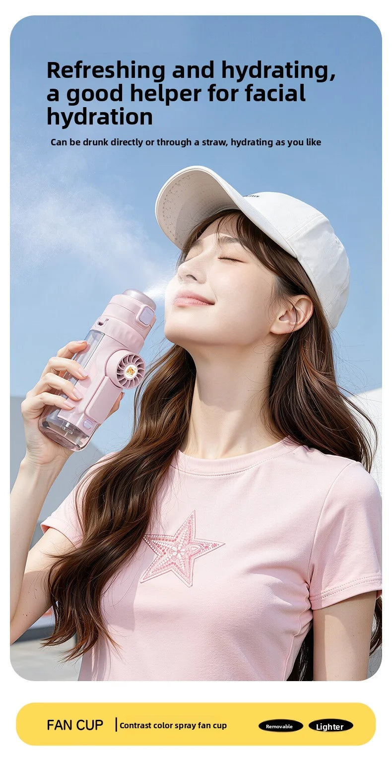 Portable spray fan water bottle
