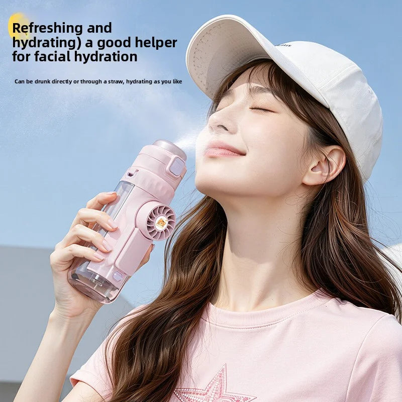 Portable spray fan water bottle