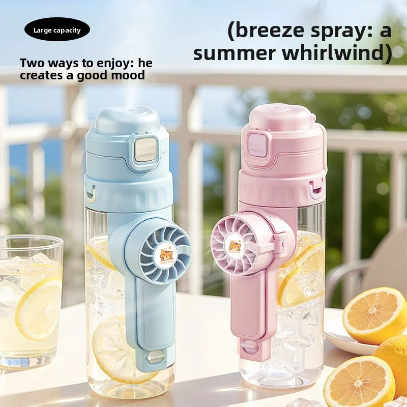 Portable spray fan water bottle