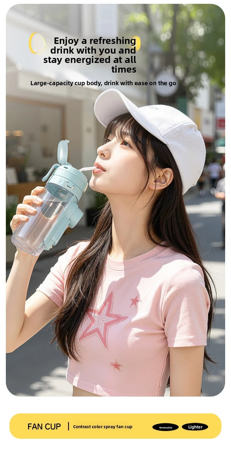 Portable spray fan water bottle