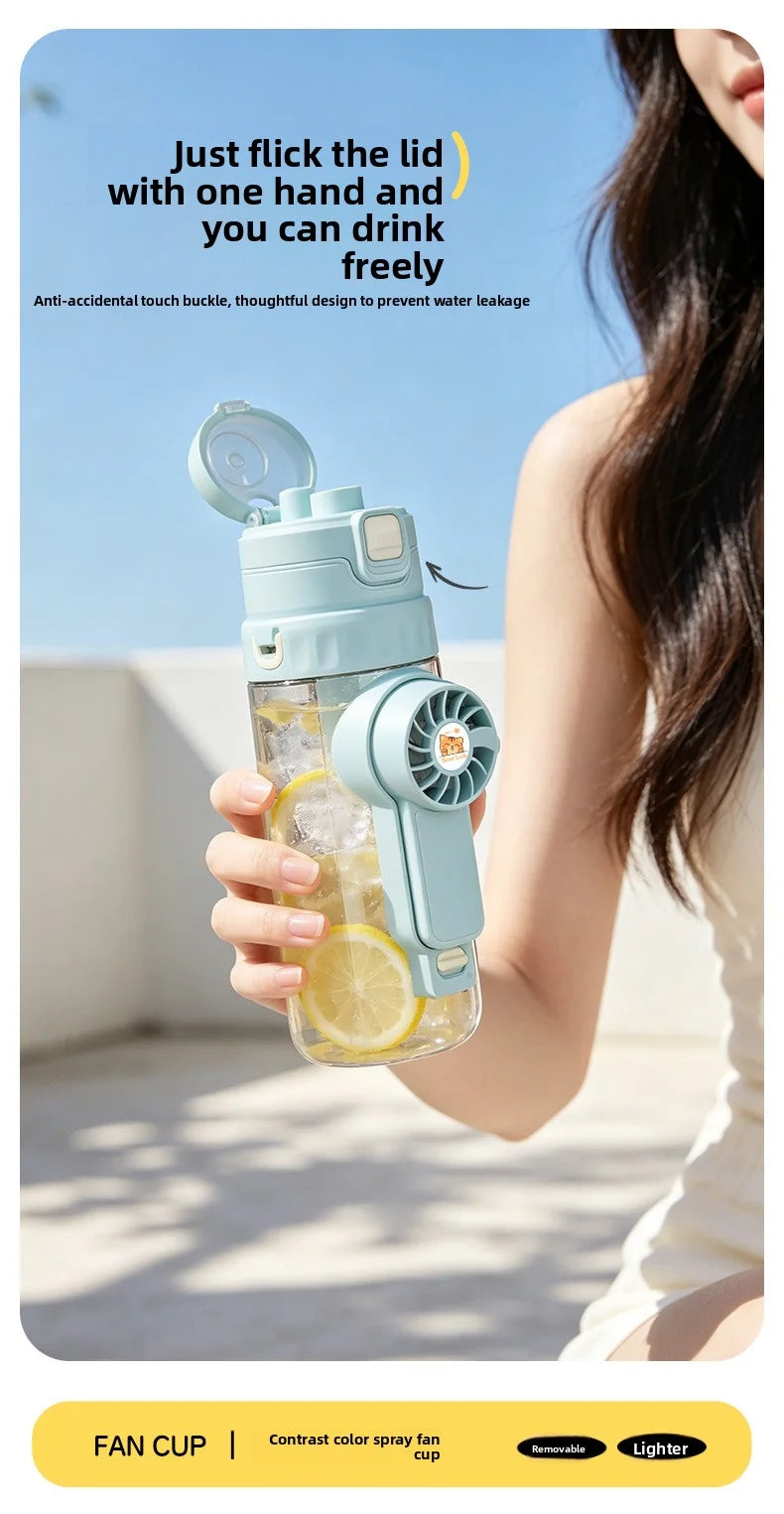 Portable spray fan water bottle
