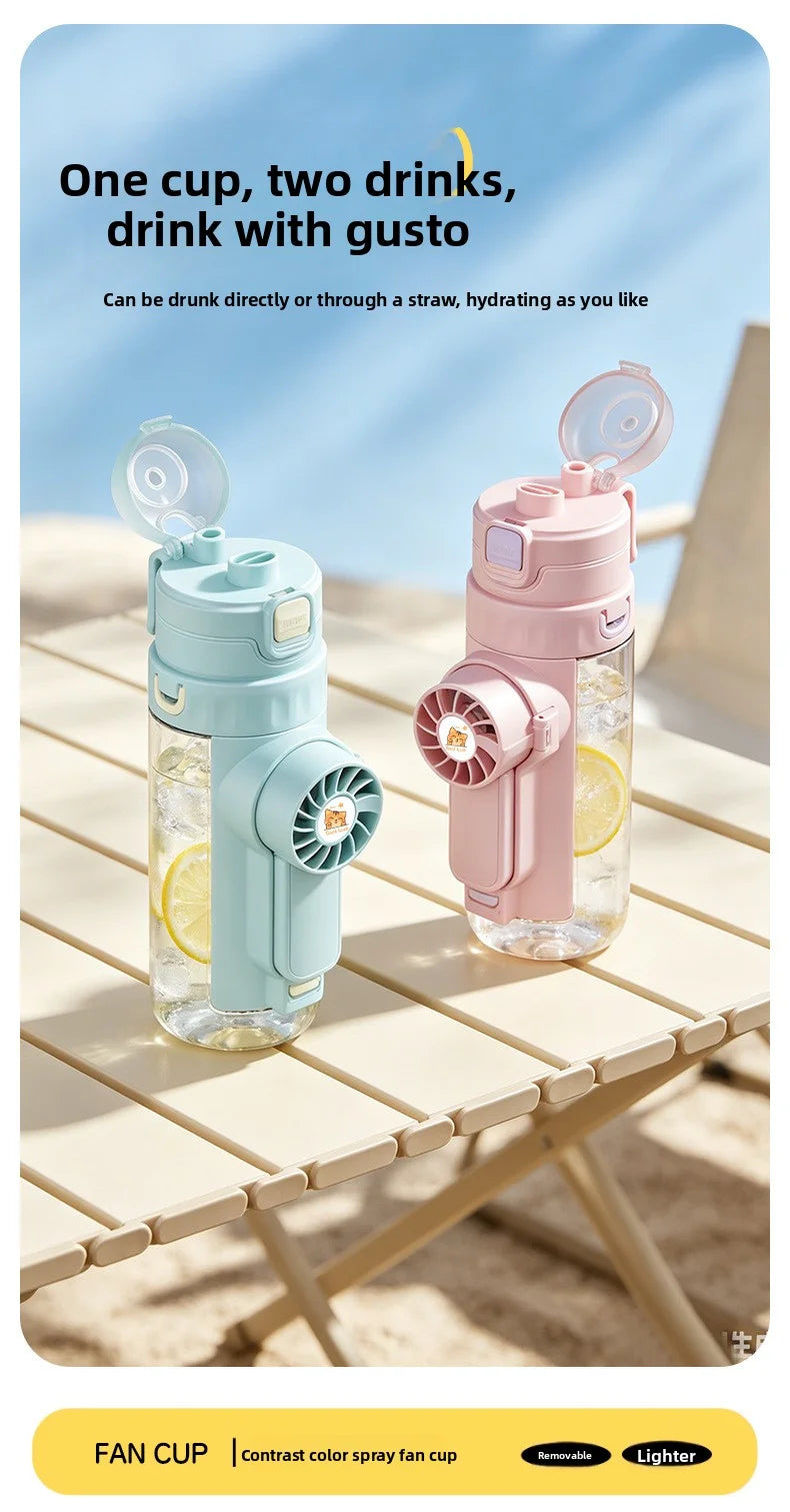 Portable spray fan water bottle