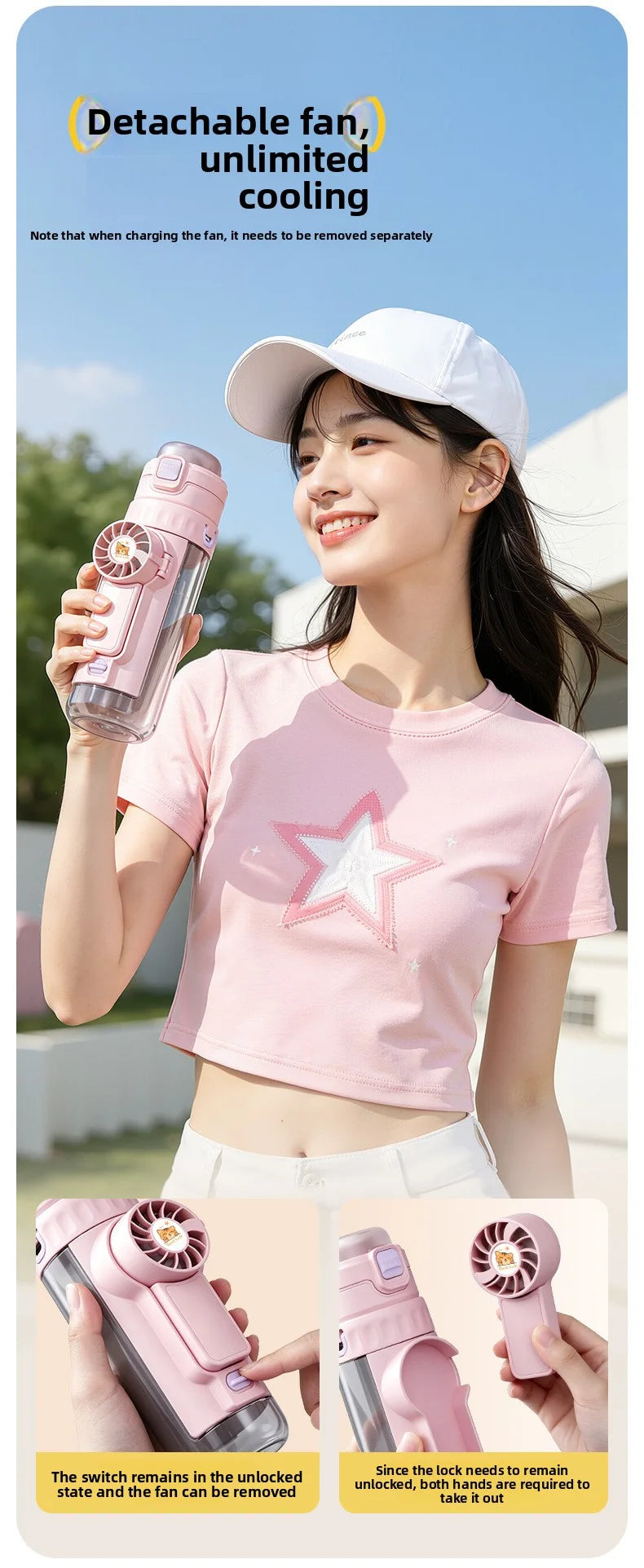 Portable spray fan water bottle